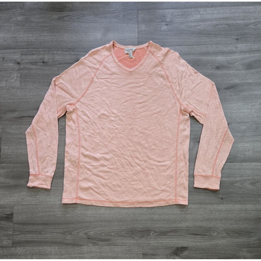 Tommy Bahama Pink Reversible  V-Neck Long Sleeve Thermal Shirt Men's XL